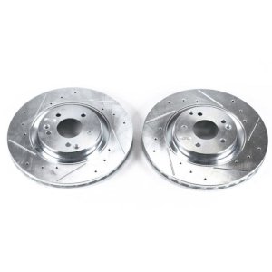 Mercedes-Benz C230 Brake Rotors (2) - Front - PowerStop - Evolution Drilled & Slotted - Silver - `04-`07 Mercedes-Benz C230 Brake Rotors (2) - Front - PowerStop - Evolution Drilled & Slotted - Silver - `04-`07