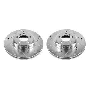Land Rover Range Rover Brake Rotors (2) - Front - PowerStop - Evolution Drilled & Slotted - Silver Zinc Plated - `03-`05