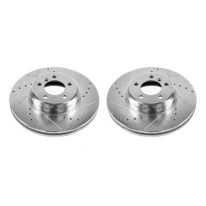Land Rover Range Rover Brake Rotors (2) - Front - PowerStop - Evolution Drilled & Slotted - Silver Zinc Plated - `03-`05