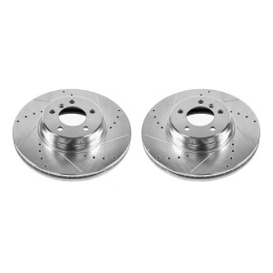 Land Rover Range Rover Brake Rotors (2) - Front - PowerStop - Evolution Drilled & Slotted - Silver Zinc Plated - `03-`05