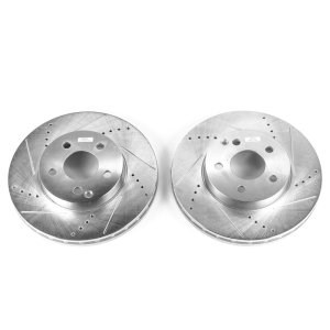 Mercedes-Benz E320 Brake Rotors (2) - Front - PowerStop - Evolution Drilled & Slotted - Silver - `03-`09