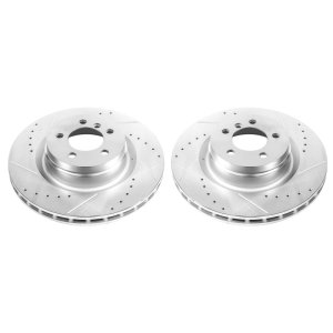 Land Rover Range Rover Brake Rotors (2) - Front - PowerStop - Evolution Drilled & Slotted, Zinc Plated - Silver - `06-`12