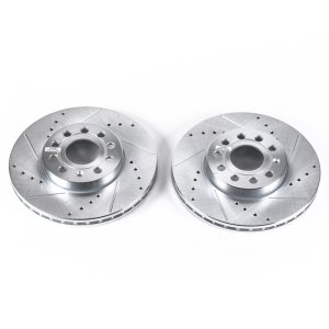 Audi A3 Brake Rotors (2) - Front - PowerStop - Evolution Drilled & Slotted - Silver - `10-`13