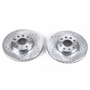 Audi A3 Brake Rotors (2) - Front - PowerStop - Evolution Drilled & Slotted - Silver - `10-`13