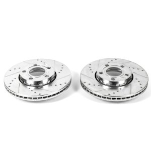 Audi A4 Brake Rotors (2) - Front - PowerStop - Evolution Drilled & Slotted - Silver - 2005
