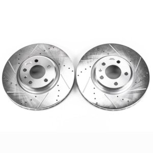 Audi A4 Brake Rotors (2) - Front - PowerStop - Evolution Drilled & Slotted - Silver - `09-`11