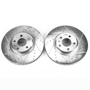 Audi A4 Brake Rotors (2) - Front - PowerStop - Evolution Drilled & Slotted - Silver - `09-`11