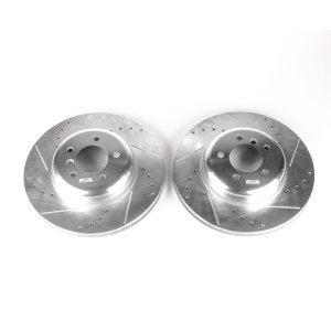 BMW 535i Brake Rotors (2) - Front - PowerStop - Evolution Drilled & Slotted - Silver - `08-`10