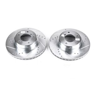 BMW 5 Series Brake Rotors (2) - Front - PowerStop - Evolution Drilled & Slotted - Silver - `04-`07