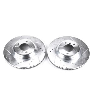 BMW 3 Series Brake Rotors (2) - Front - PowerStop - Evolution Drilled & Slotted - Silver - `09-`11