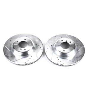 BMW 335i Brake Rotors (2) - Front - PowerStop - Evolution Drilled & Slotted - Silver - `07-`13