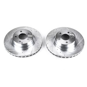 Mercedes-Benz CL500 Brake Rotors (2) - Front - PowerStop - Evolution Drilled & Slotted - Silver - `03-`06
