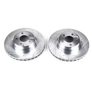 Mercedes-Benz CL500 Brake Rotors (2) - Front - PowerStop - Evolution Drilled & Slotted - Silver - `03-`06