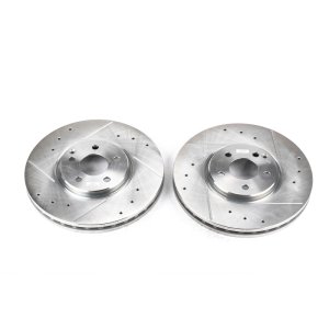 Mercedes-Benz E350 Brake Rotors (2) - Front - PowerStop - Evolution Drilled & Slotted - Silver - `07-`09
