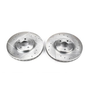 Mercedes-Benz E350 Brake Rotors (2) - Front - PowerStop - Evolution Drilled & Slotted - Silver - `07-`09