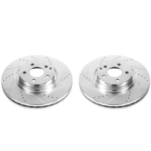 Mercedes-Benz E350 Brake Rotors (2) - Front - PowerStop - Evolution Drilled & Slotted - Silver - `07-`09