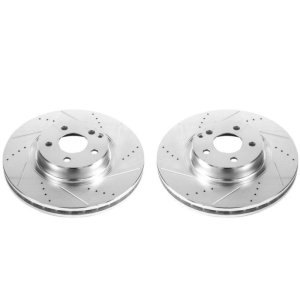 Mercedes-Benz E350 Brake Rotors (2) - Front - PowerStop - Evolution Drilled & Slotted - Silver - `07-`09 Mercedes-Benz E350 Brake Rotors (2) - Front - PowerStop - Evolution Drilled & Slotted - Silver - `07-`09