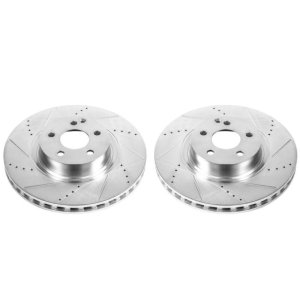 Mercedes-Benz CL550 Brake Rotors (2) - Front - PowerStop - Evolution Drilled & Slotted - Silver - `07-`08