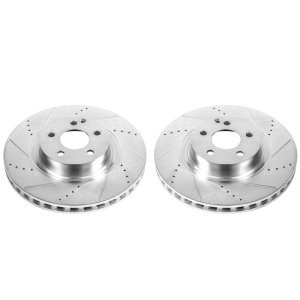 Mercedes-Benz CL550 Brake Rotors (2) - Front - PowerStop - Evolution Drilled & Slotted - Silver - `07-`08