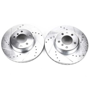 BMW 528 Brake Rotors (2) - Front - PowerStop - Evolution Drilled & Slotted - Silver Zinc - `08-`10