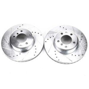 BMW 535i Brake Rotors (2) - Front - PowerStop - Evolution Drilled & Slotted - Silver Zinc - `09-`10