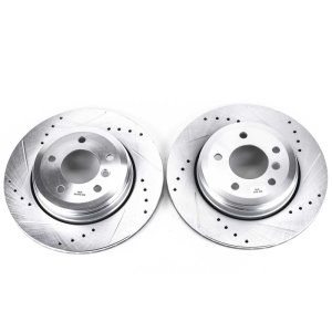 BMW 528 Brake Rotors (2) - Rear - PowerStop - Evolution Drilled & Slotted - Silver - `08-`09