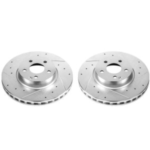 Mercedes-Benz C300 Brake Rotors (2) - Front - PowerStop - Evolution Drilled & Slotted - Silver - `13-`14 Mercedes-Benz C300 Brake Rotors (2) - Front - PowerStop - Evolution Drilled & Slotted - Silver - `13-`14
