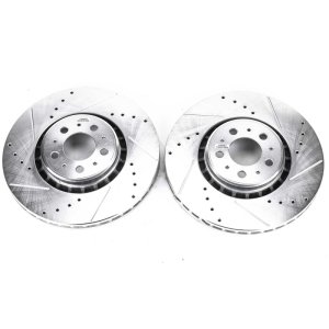 Volvo XC90 Brake Rotors (2) - Front - PowerStop - Evolution Drilled & Slotted - Silver Zinc - `03-`14