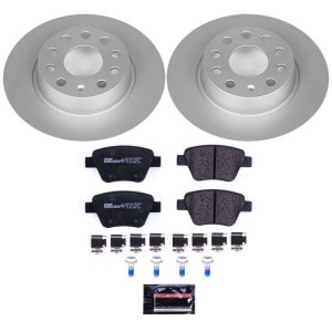 Audi A3 Brake Kit - Rear - PowerStop - Genuine Geomet Coated Rotors + ECE-R90 Certified Pads - `10-`12