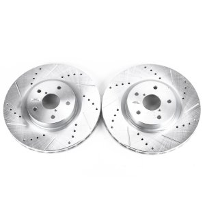 Subaru WRX STI Brake Rotor (2) - Front - PowerStop - Evolution Drilled & Slotted - Silver - `15-`17
