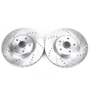 Subaru WRX STI Brake Rotor (2) - Front - PowerStop - Evolution Drilled & Slotted - Silver - `15-`17