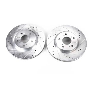 Acura RL Brake Rotors (2) - Front - PowerStop - Evolution Drilled & Slotted - Silver - `05-`12
