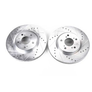 Acura RL Brake Rotors (2) - Front - PowerStop - Evolution Drilled & Slotted - Silver - `05-`12