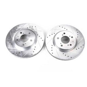 Acura RL Brake Rotors (2) - Front - PowerStop - Evolution Drilled & Slotted - Silver - `05-`12