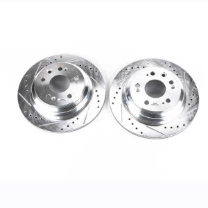 Acura RL Brake Rotors (2) - Rear - PowerStop - Evolution Drilled & Slotted - Silver - `05-`12
