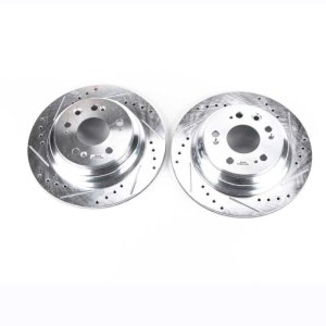 Acura RL Brake Rotors (2) - Rear - PowerStop - Evolution Drilled & Slotted - Silver - `05-`12