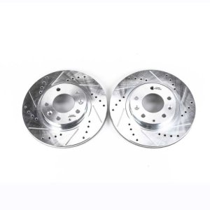 Mazda MX-5 Miata Brake Rotors (2) - Front - PowerStop - Evolution Drilled & Slotted - Silver - `06-`15 Mazda MX-5 Miata Brake Rotors (2) - Front - PowerStop - Evolution Drilled & Slotted - Silver - `06-`15