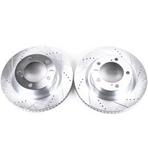 Toyota Land Cruiser Brake Rotors (2) - Front - PowerStop - Evolution Drilled & Slotted - Silver - `16-`21 Toyota Land Cruiser Brake Rotors (2) - Front - PowerStop - Evolution Drilled & Slotted - Silver - `16-`21