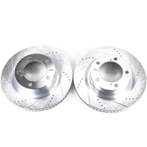Toyota Land Cruiser Brake Rotors (2) - Front - PowerStop - Evolution Drilled & Slotted - Silver - `16-`21 Toyota Land Cruiser Brake Rotors (2) - Front - PowerStop - Evolution Drilled & Slotted - Silver - `16-`21