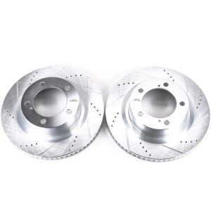 Toyota Land Cruiser Brake Rotors (2) - Front - PowerStop - Evolution Drilled & Slotted - Silver - `16-`21 Toyota Land Cruiser Brake Rotors (2) - Front - PowerStop - Evolution Drilled & Slotted - Silver - `16-`21