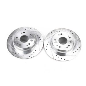 Acura RL Brake Rotors (2) - Rear - PowerStop - Evolution Drilled & Slotted - Silver - `02-`04