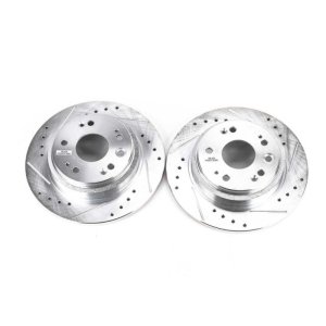Acura RL Brake Rotors (2) - Rear - PowerStop - Evolution Drilled & Slotted - Silver - `02-`04