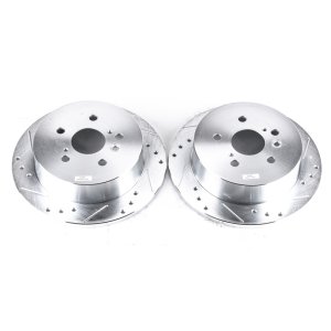 Toyota Sienna Brake Rotors (2) - Rear - PowerStop - Evolution Drilled & Slotted - Silver - `04-`10