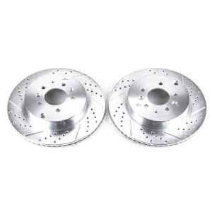 Mazda CX-9 Brake Rotors (2) - Rear - PowerStop - Evolution Drilled & Slotted - Silver - `07-`15