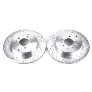 Mazda CX-9 Brake Rotors (2) - Rear - PowerStop - Evolution Drilled & Slotted - Silver - `07-`15