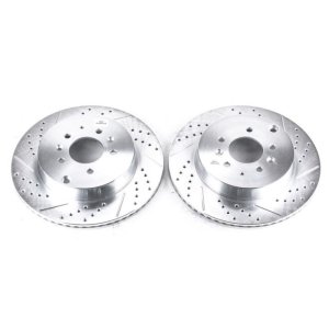 Mazda CX-9 Brake Rotors (2) - Rear - PowerStop - Evolution Drilled & Slotted - Silver - `07-`15 Mazda CX-9 Brake Rotors (2) - Rear - PowerStop - Evolution Drilled & Slotted - Silver - `07-`15
