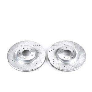 Mazda CX-9 Brake Rotors (2) - Front - PowerStop - Evolution Drilled & Slotted - Silver - `07-`15