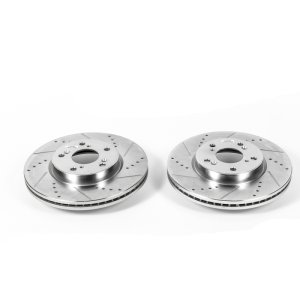 Honda Accord Brake Rotors (2) - Front - PowerStop - Evolution Drilled & Slotted - Silver - `13-`17