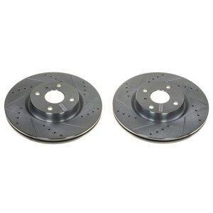 Mazda MX-5 Miata Brake Rotors (2) - Front - PowerStop - Evolution Drilled & Slotted - Silver Zinc - `16-`21 Mazda MX-5 Miata Brake Rotors (2) - Front - PowerStop - Evolution Drilled & Slotted - Silver Zinc - `16-`21