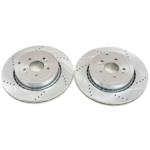Kia Stinger Brake Rotors (2) - Rear - PowerStop - Evolution Drilled & Slotted - Silver - `18-`20